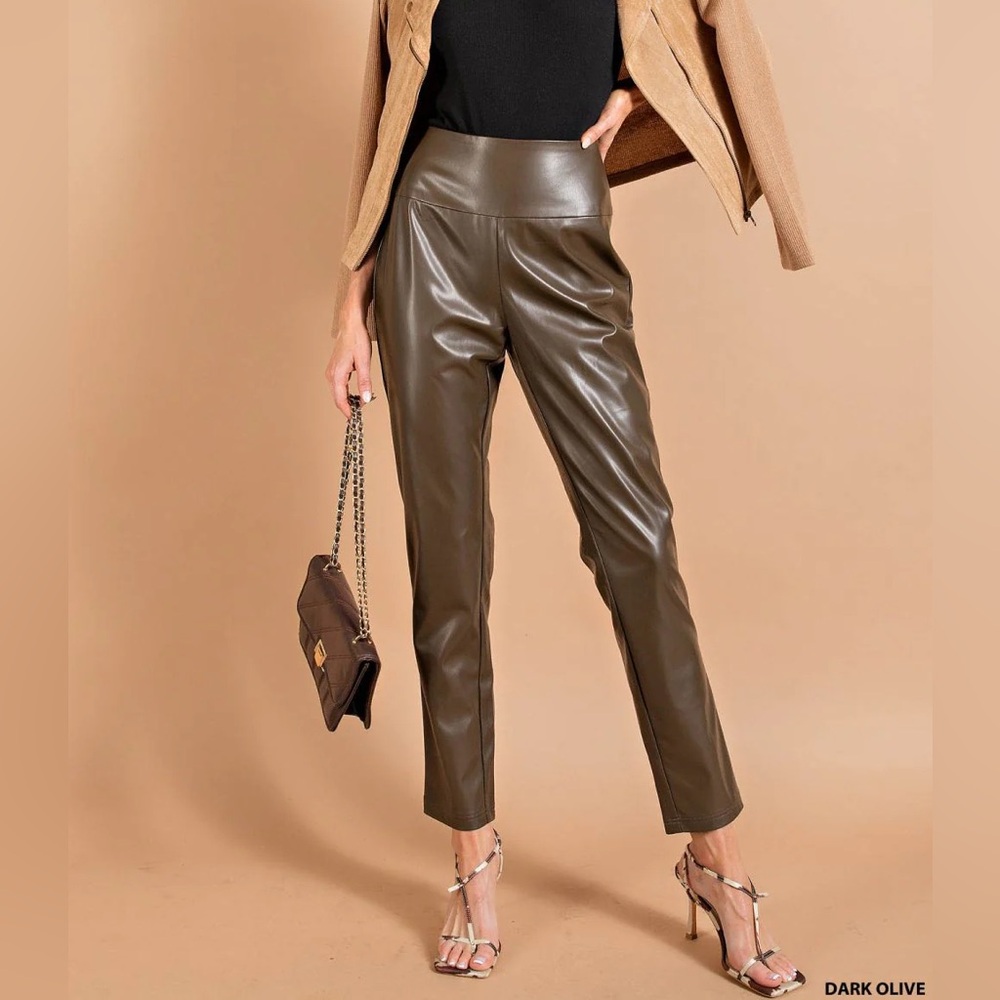 Kori Vegan Leather Pants - Olive